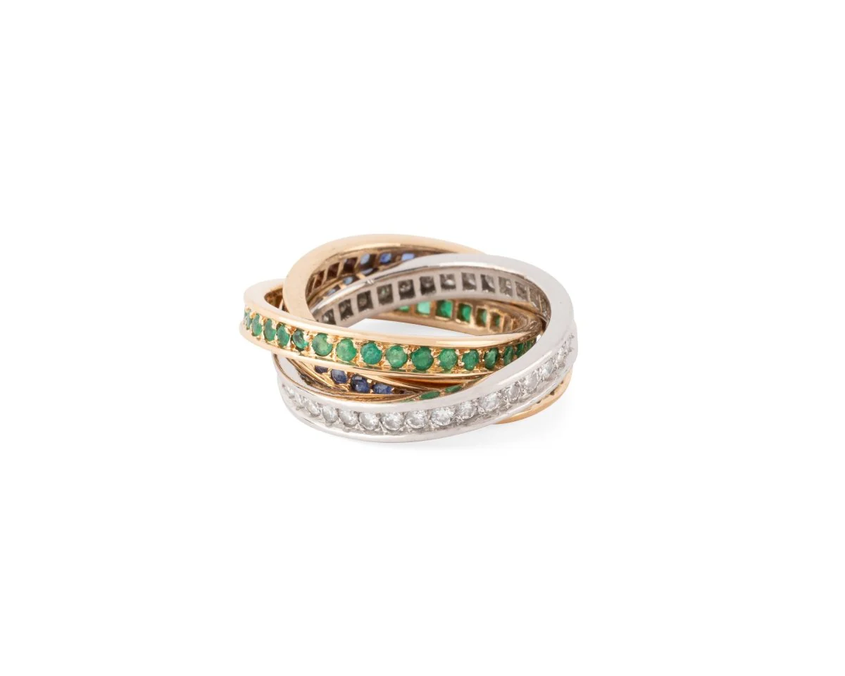 Bague CARTIER "Trinity" en or jaune, émeraudes, saphirs et diamants - Image 4