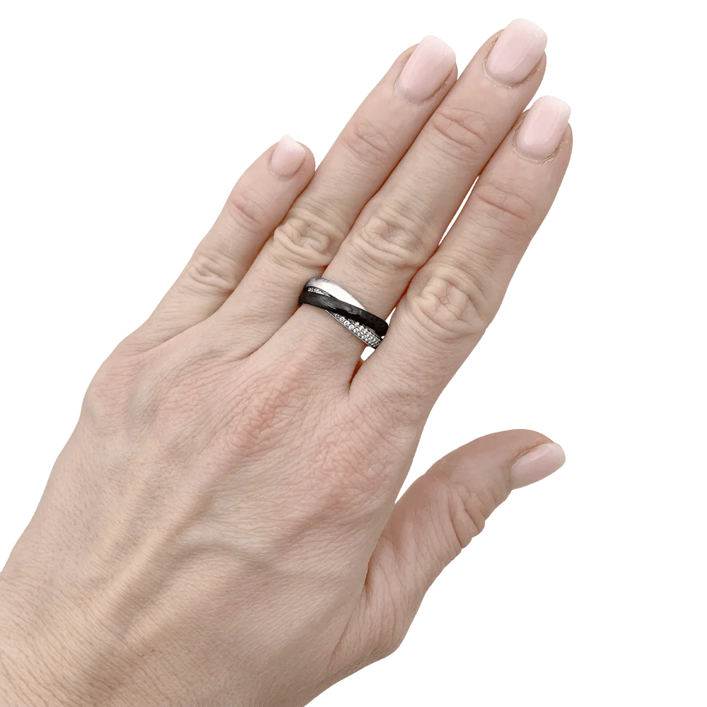 Bague Alliance CARTIER "Trinity" en or blanc, platine, céramique et diamants - Image 2