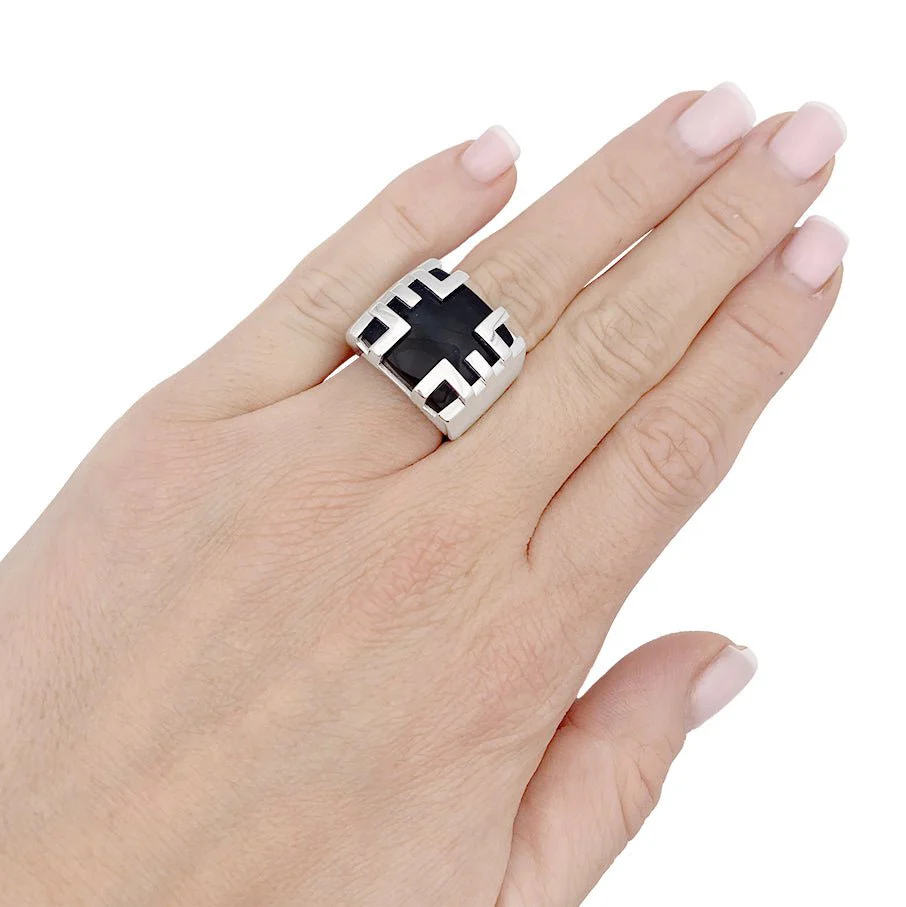 Bague Chevalière CARTIER "Baiser du Dragon", "Yijing" en or blanc et oeil de faucon - Image 2