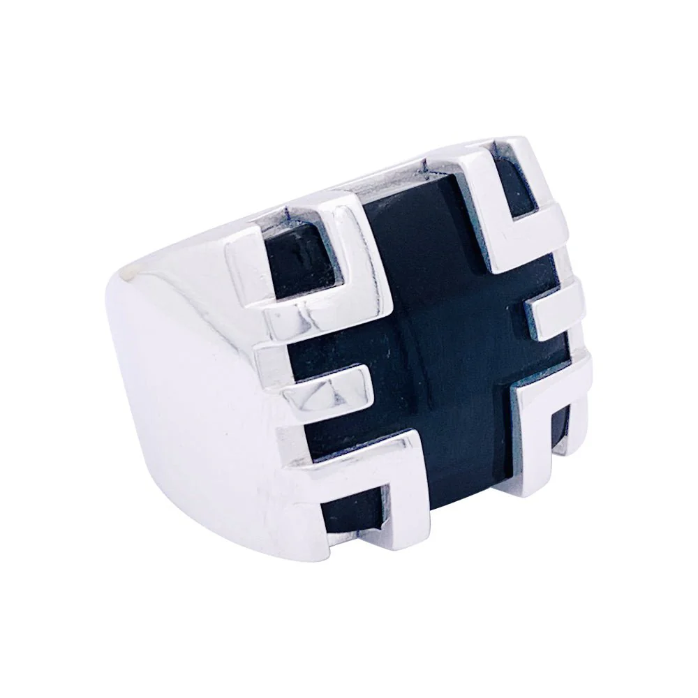 Bague Chevalière CARTIER "Baiser du Dragon", "Yijing" en or blanc et oeil de faucon - Image 4