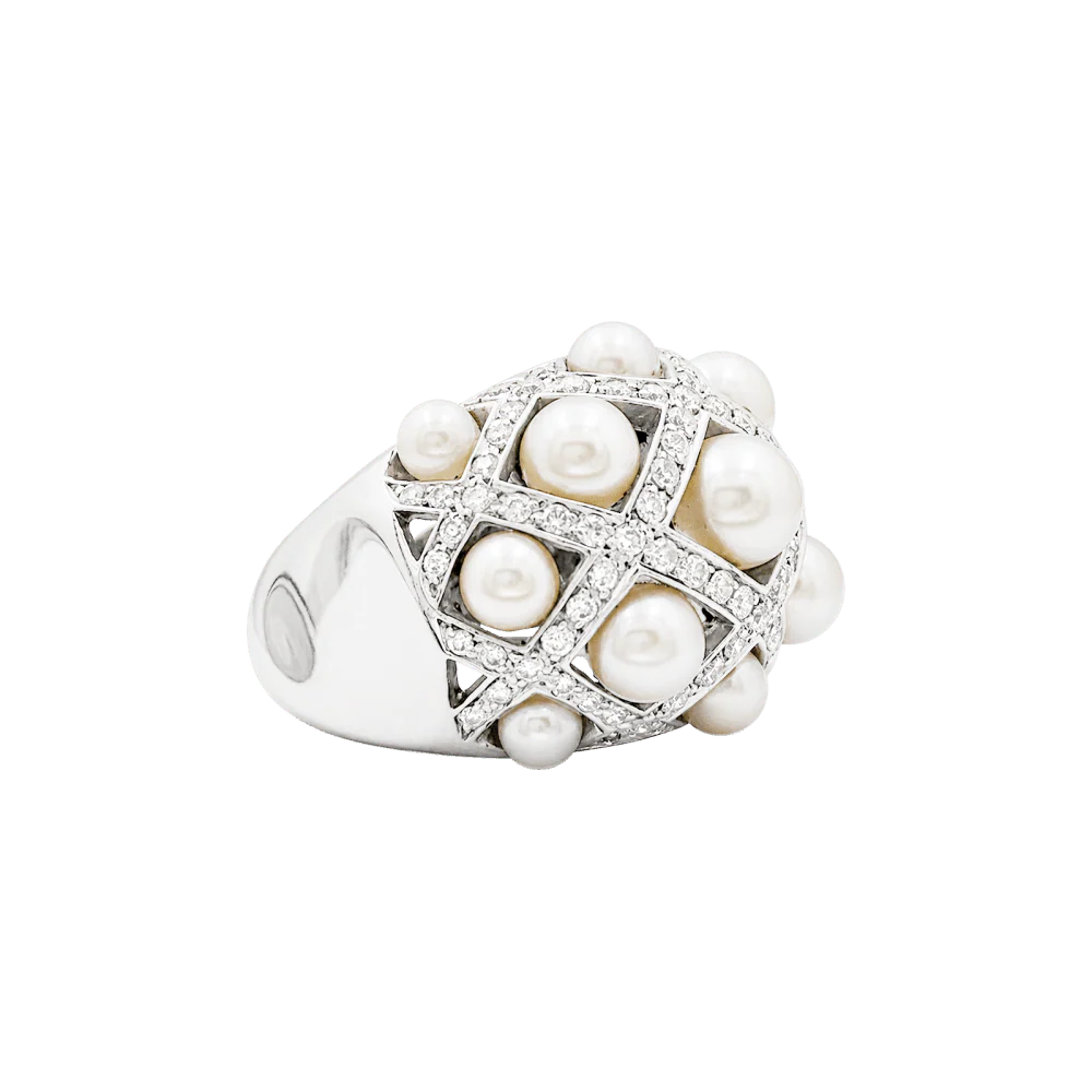 Bague Dôme CHANEL "Baroque" en or blanc, perles et diamants - Image 5