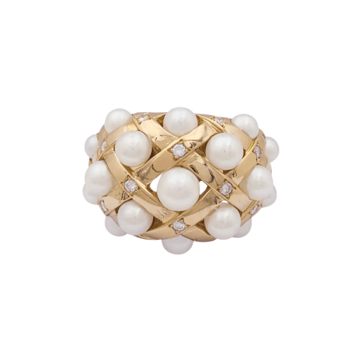 Bague Pavée CHANEL "Baroque" en or jaune, perles et diamants