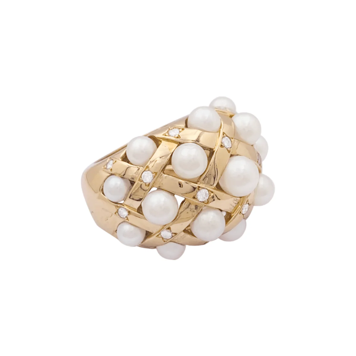 Bague Pavée CHANEL "Baroque" en or jaune, perles et diamants - Image 3