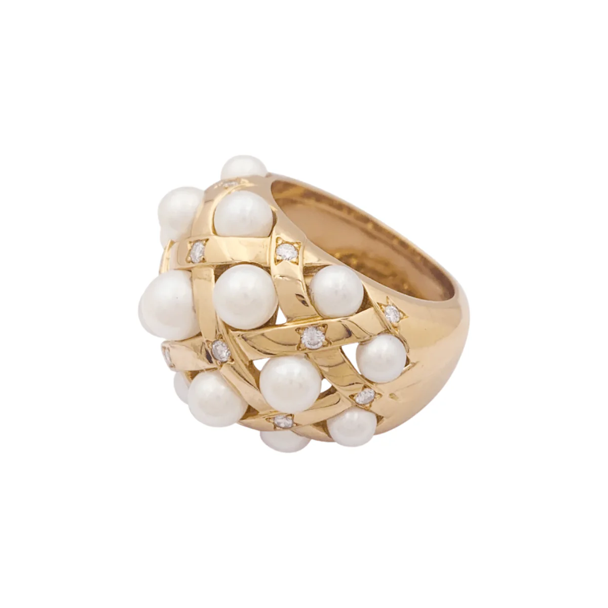 Bague Pavée CHANEL "Baroque" en or jaune, perles et diamants - Image 4