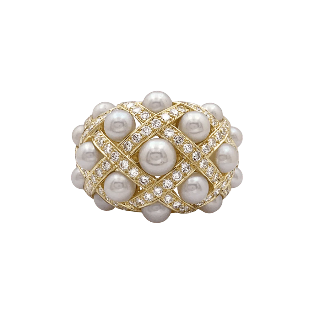 Bague Dôme CHANEL "Baroque" en or jaune, perles et diamants