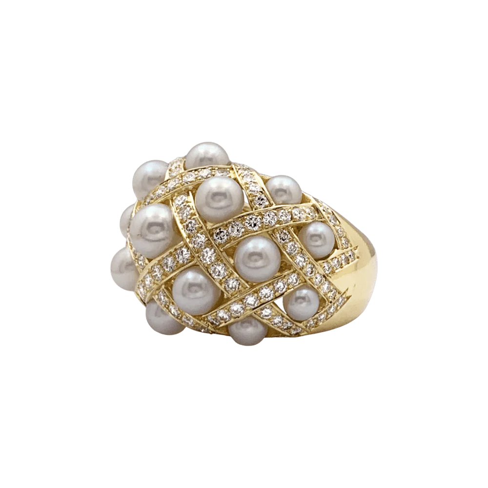 Bague Dôme CHANEL "Baroque" en or jaune, perles et diamants - Image 3