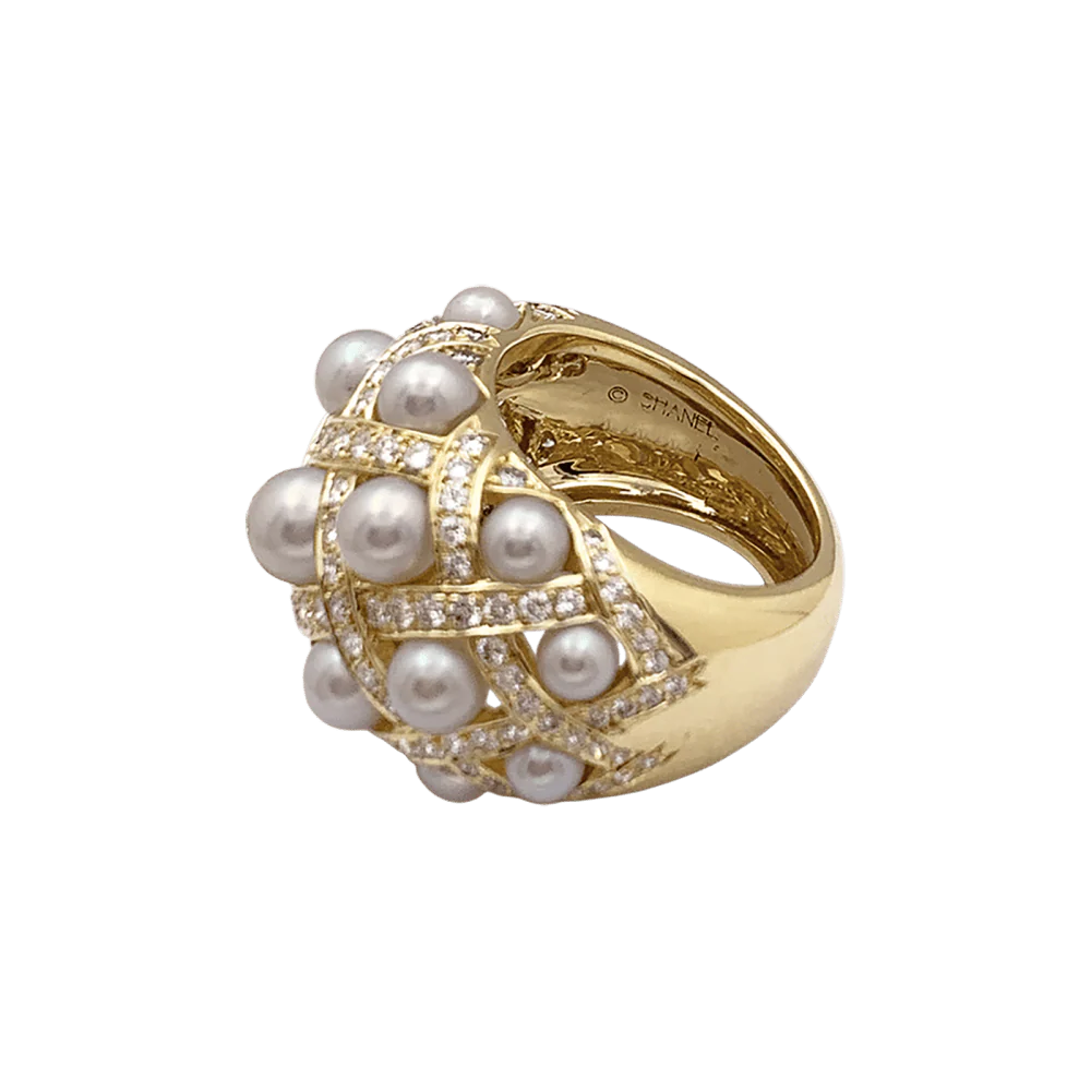 Bague Dôme CHANEL "Baroque" en or jaune, perles et diamants - Image 4