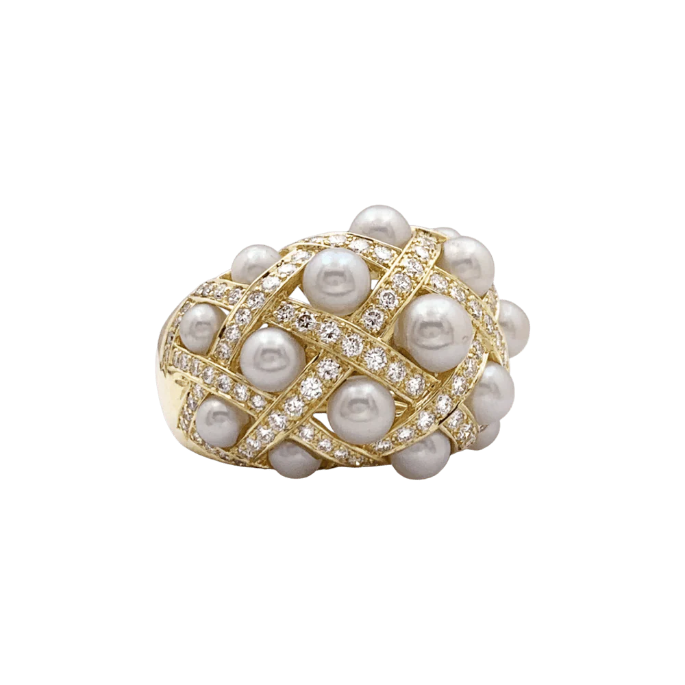 Bague Dôme CHANEL "Baroque" en or jaune, perles et diamants - Image 6