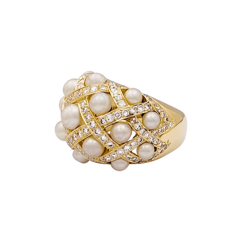 Bague Dôme CHANEL "Baroque" en or jaune, perles et diamants - Image 3