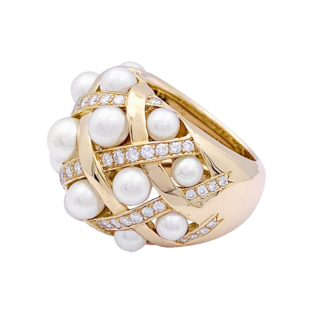 Bague CHANEL "Baroque" en or jaune, diamants et perles. - Image 5