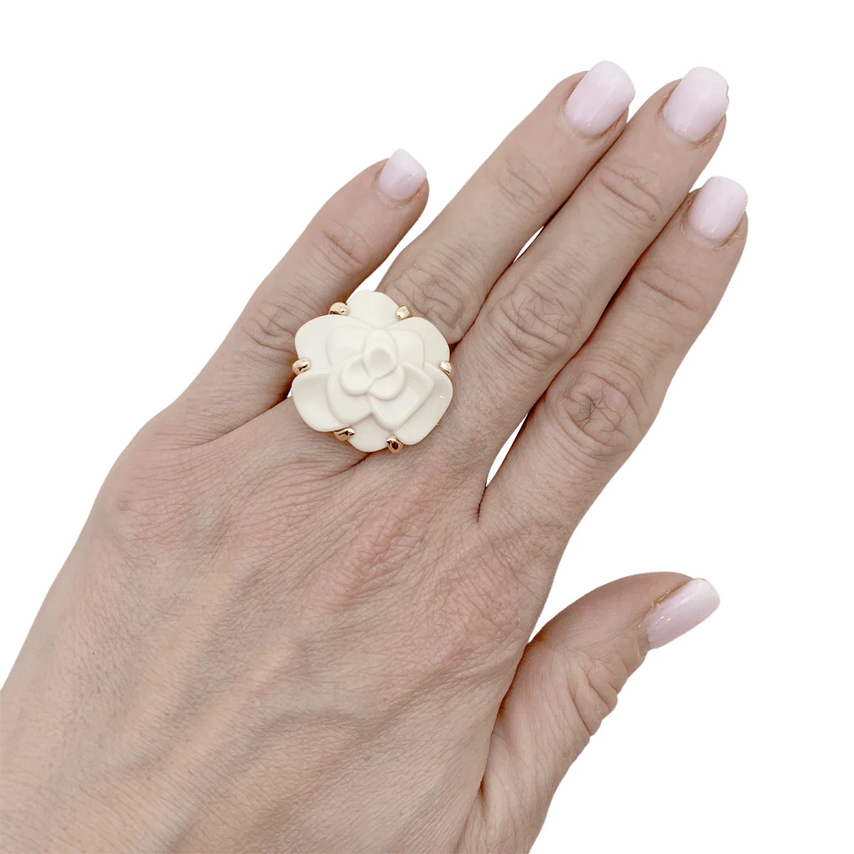 Bague CHANEL "Camélia", en or jaune et agate - Image 2