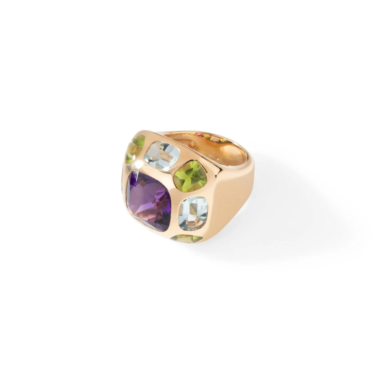 Bague CHANEL "Coco" en or jaune, améthyste, aigues-marines et péridots - Image 5