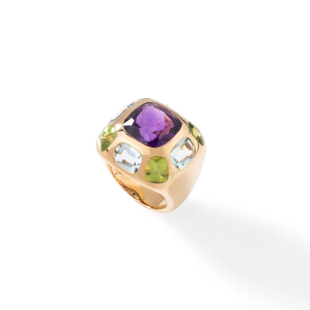 Bague CHANEL "Coco" en or jaune, améthyste, aigues-marines et péridots - Image 6