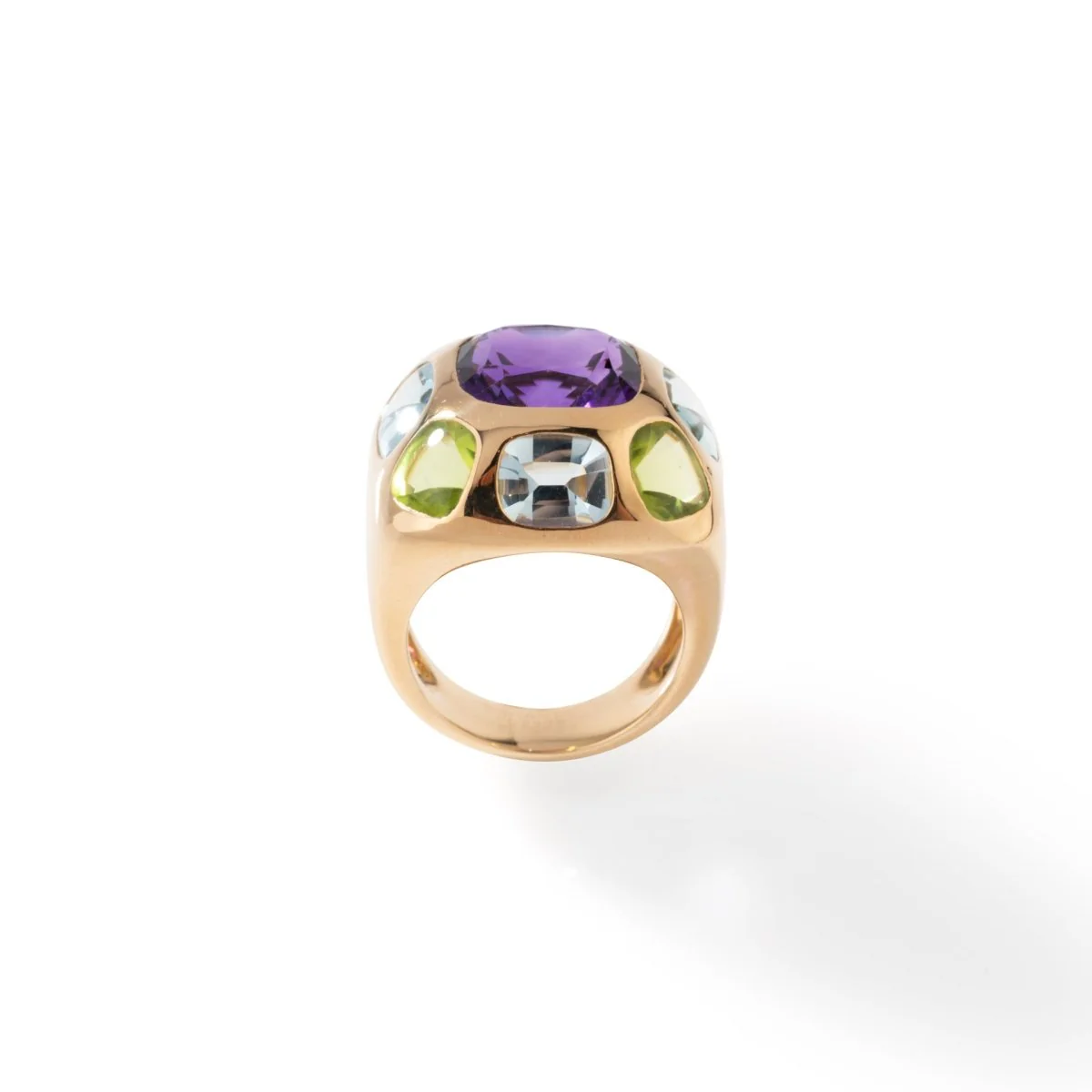 Bague CHANEL "Coco" en or jaune, améthyste, aigues-marines et péridots - Image 7
