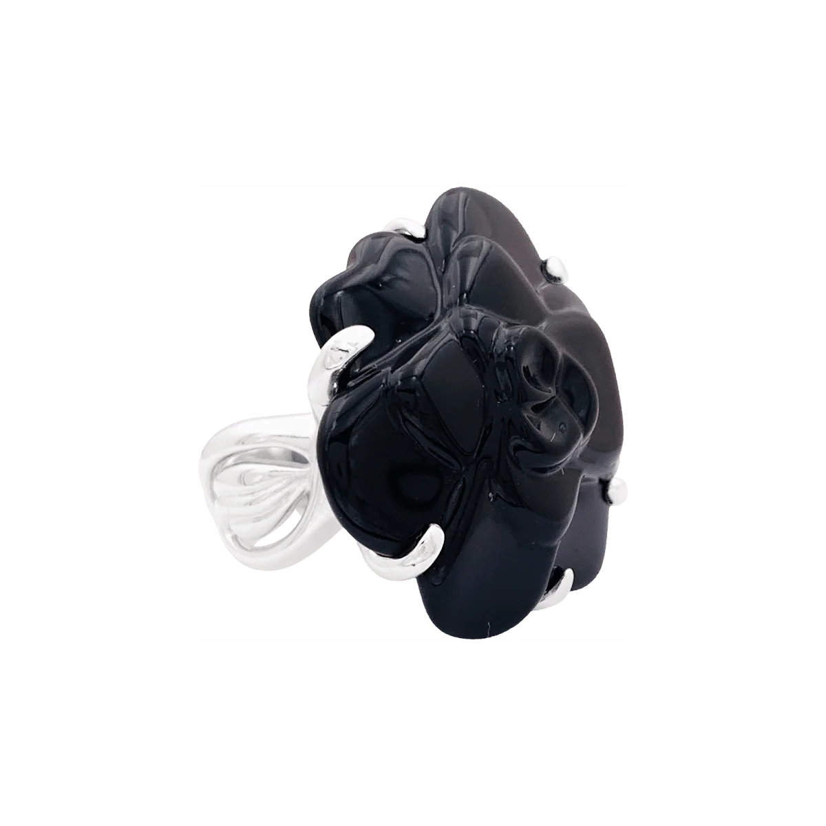 Bague CHANEL, modèle "Camélia", en or blanc et onyx - Image 5