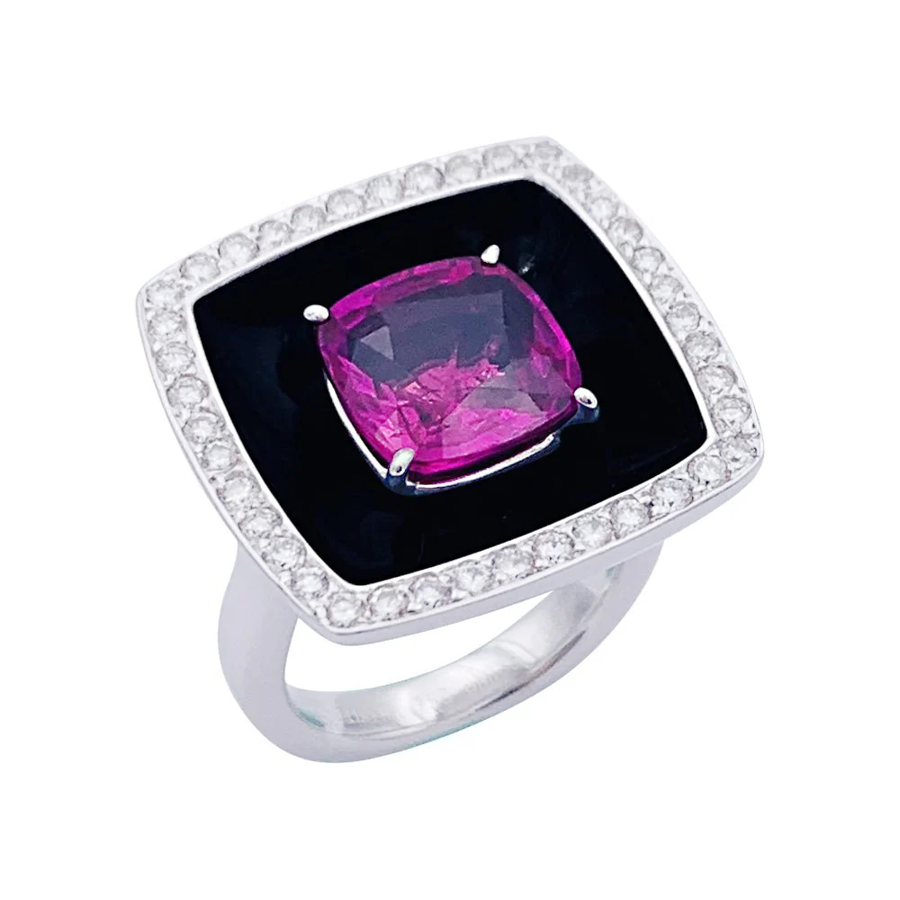 Bague CHANEL "Nuit Noire" en or blanc, saphir rose, diamants et émail - Image 2
