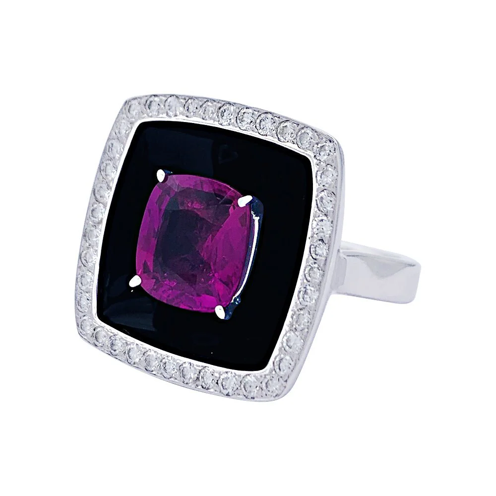 Bague CHANEL "Nuit Noire" en or blanc, saphir rose, diamants et émail - Image 4