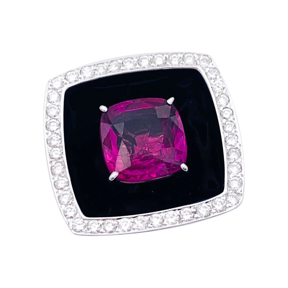 Bague CHANEL "Nuit Noire" en or blanc, saphir rose, diamants et émail - Image 6