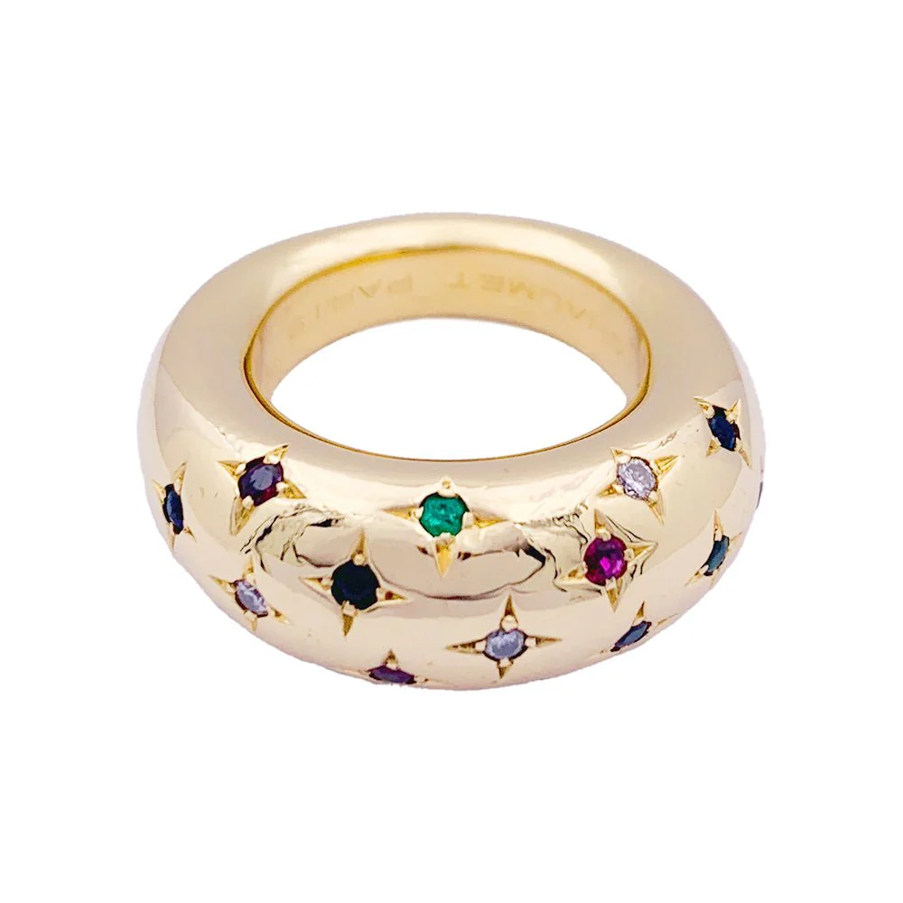 Bague Chaumet, "Anneau", or jaune, gemmes de couleur. - Image 4