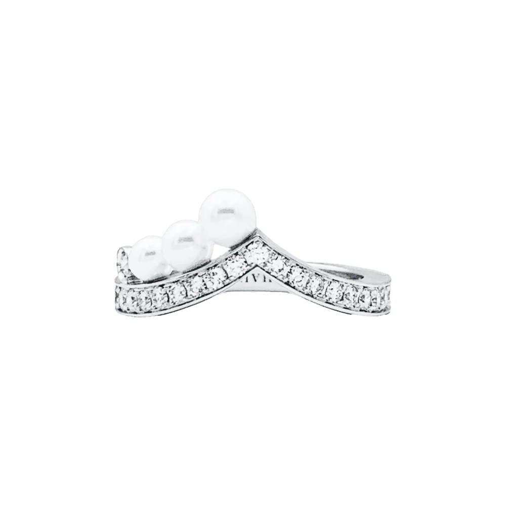 Bague Alliance CHAUMET "Joséphine Aigrette" en or blanc, perles et diamants