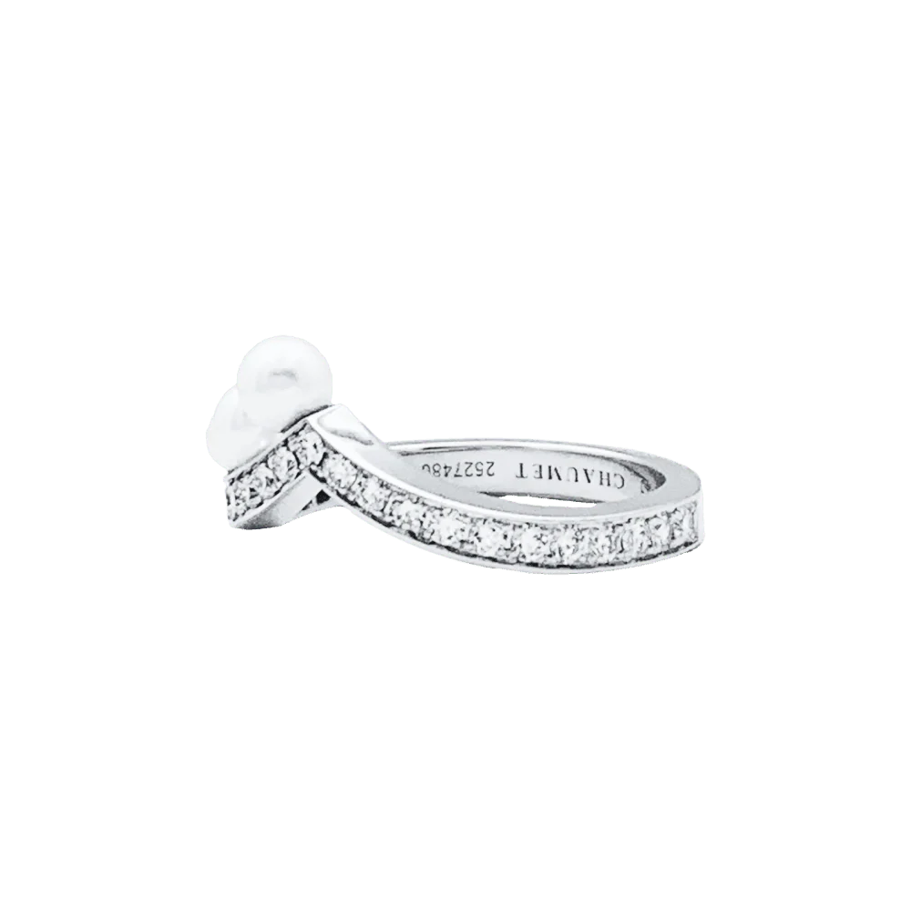 Bague Alliance CHAUMET "Joséphine Aigrette" en or blanc, perles et diamants - Image 3
