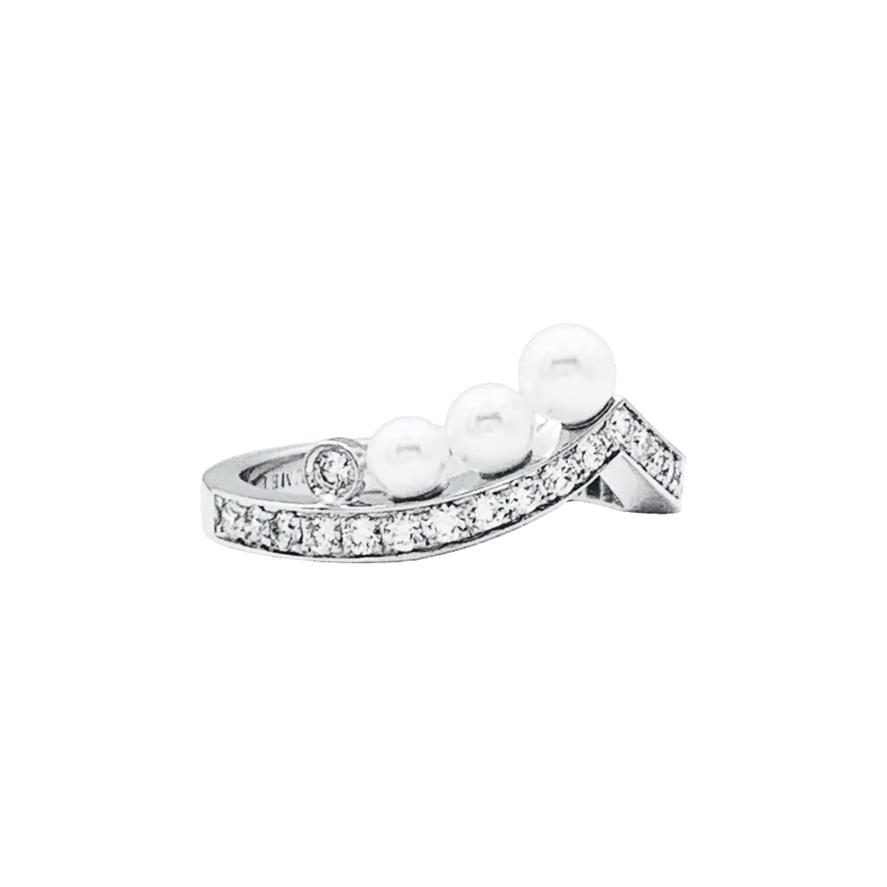 Bague Alliance CHAUMET "Joséphine Aigrette" en or blanc, perles et diamants - Image 5