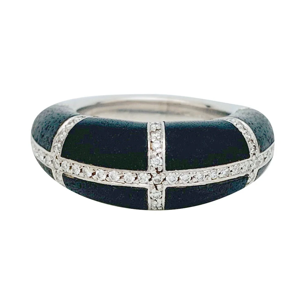 Bague CHAUMET, modèle "Anneau", or blanc, diamants et ébène - Image 4