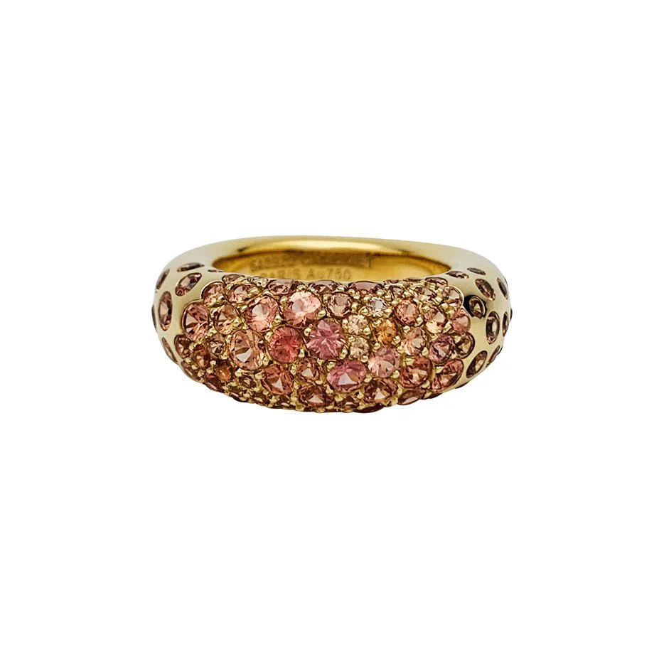 Bague Jonc CHAUMET "Caviar" en or jaune et saphirs oranges