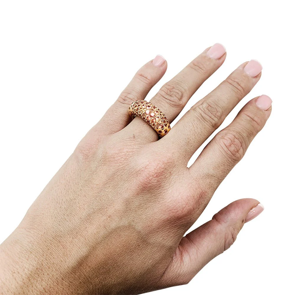 Bague Jonc CHAUMET "Caviar" en or jaune et saphirs oranges - Image 2