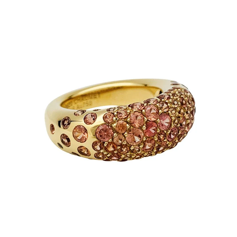 Bague Jonc CHAUMET "Caviar" en or jaune et saphirs oranges - Image 3