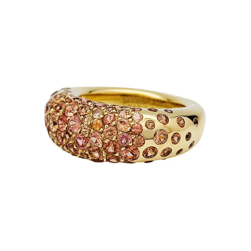 Bague Jonc CHAUMET "Caviar" en or jaune et saphirs oranges - Image 4