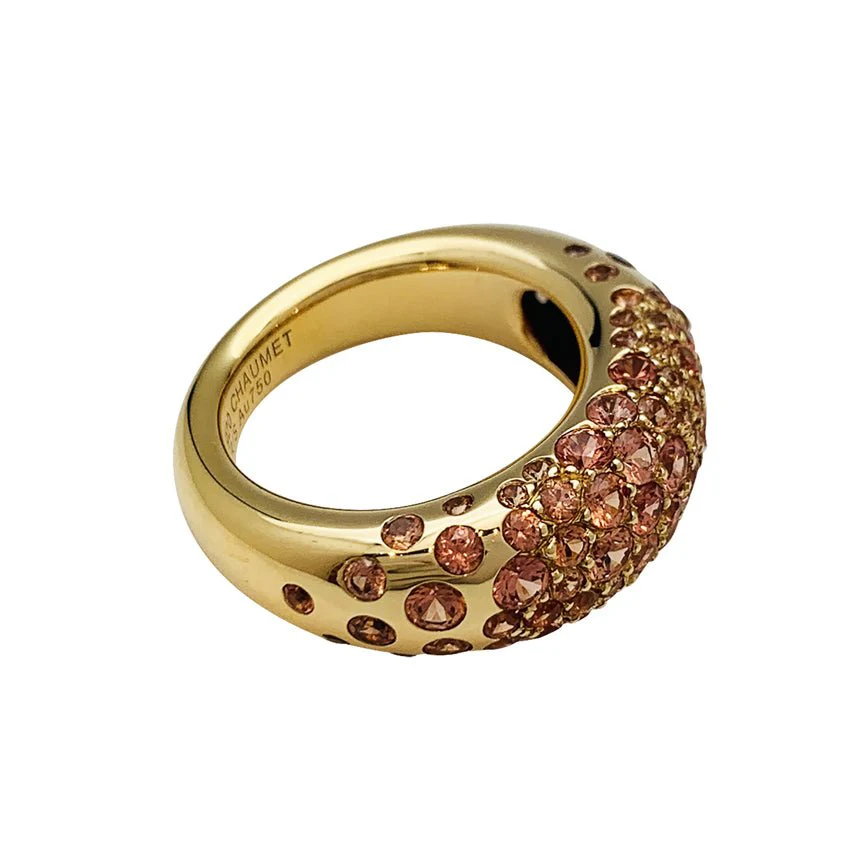 Bague Jonc CHAUMET "Caviar" en or jaune et saphirs oranges - Image 5