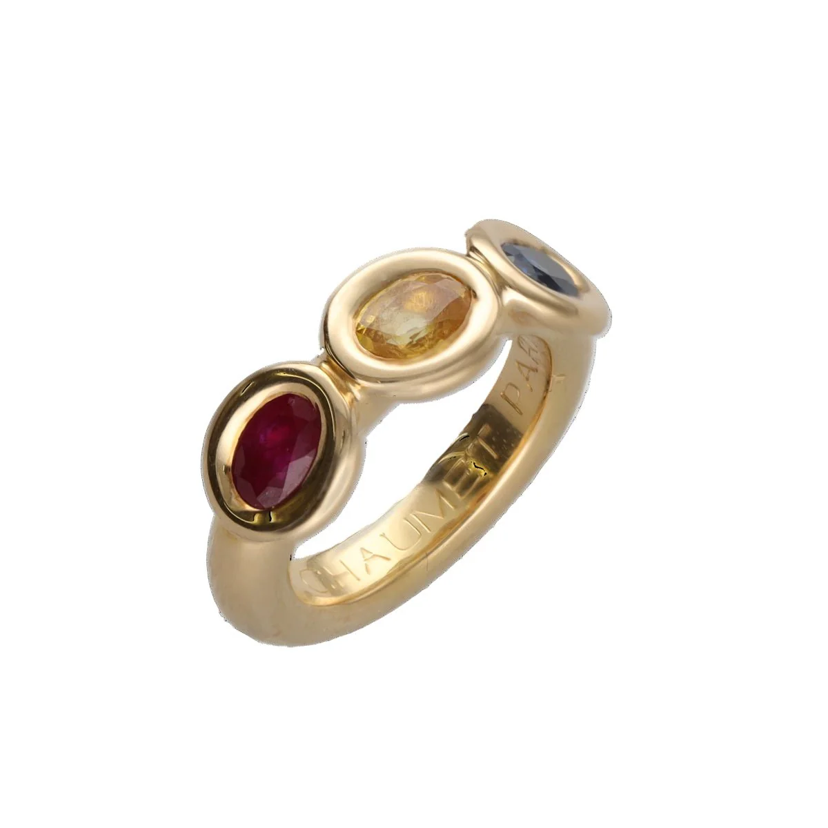 Bague Trilogie CHAUMET en or jaune, saphir et rubis - Image 3
