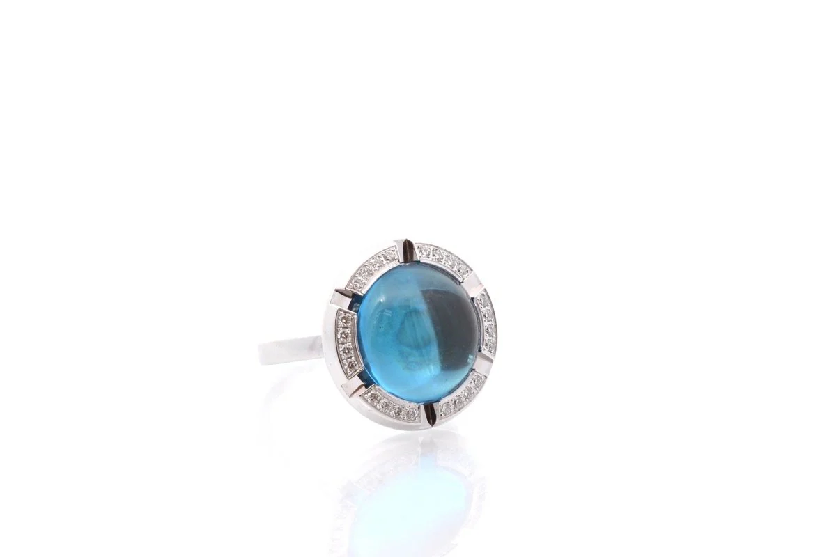 Bague CHAUMET "Class One Croisière" en or blanc, topaze et diamants - Image 4