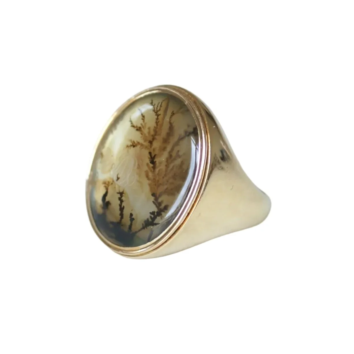 Bague Chevalière en or jaune et agate - Image 3