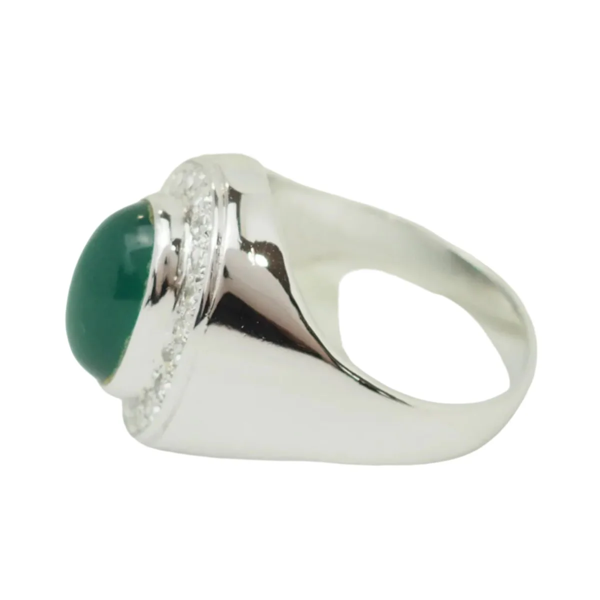 Bague Chevalière en or blanc, agate et diamants - Image 3