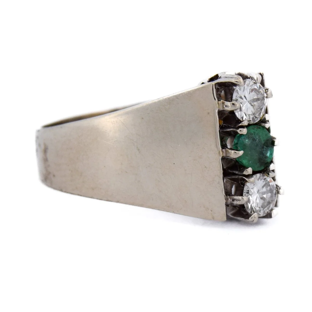 Bague Chevalière en or blanc, émeraude et diamants - Image 5