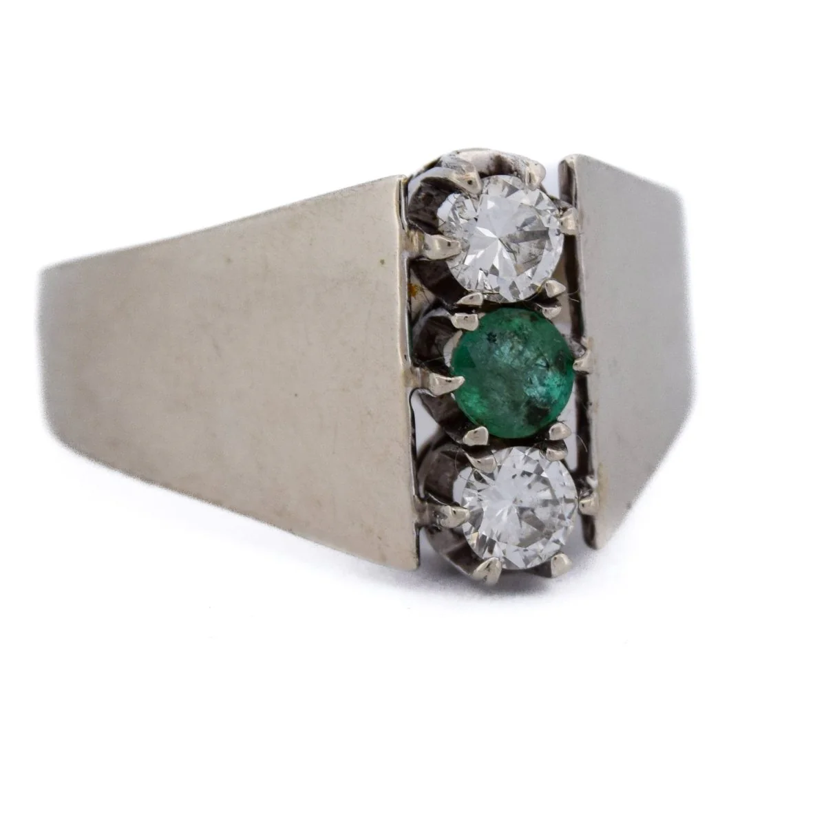 Bague Chevalière en or blanc, émeraude et diamants - Image 6
