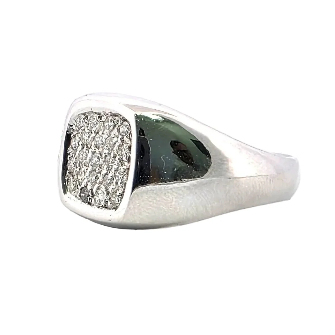 Bague Chevalière en or blanc et diamants - Image 3
