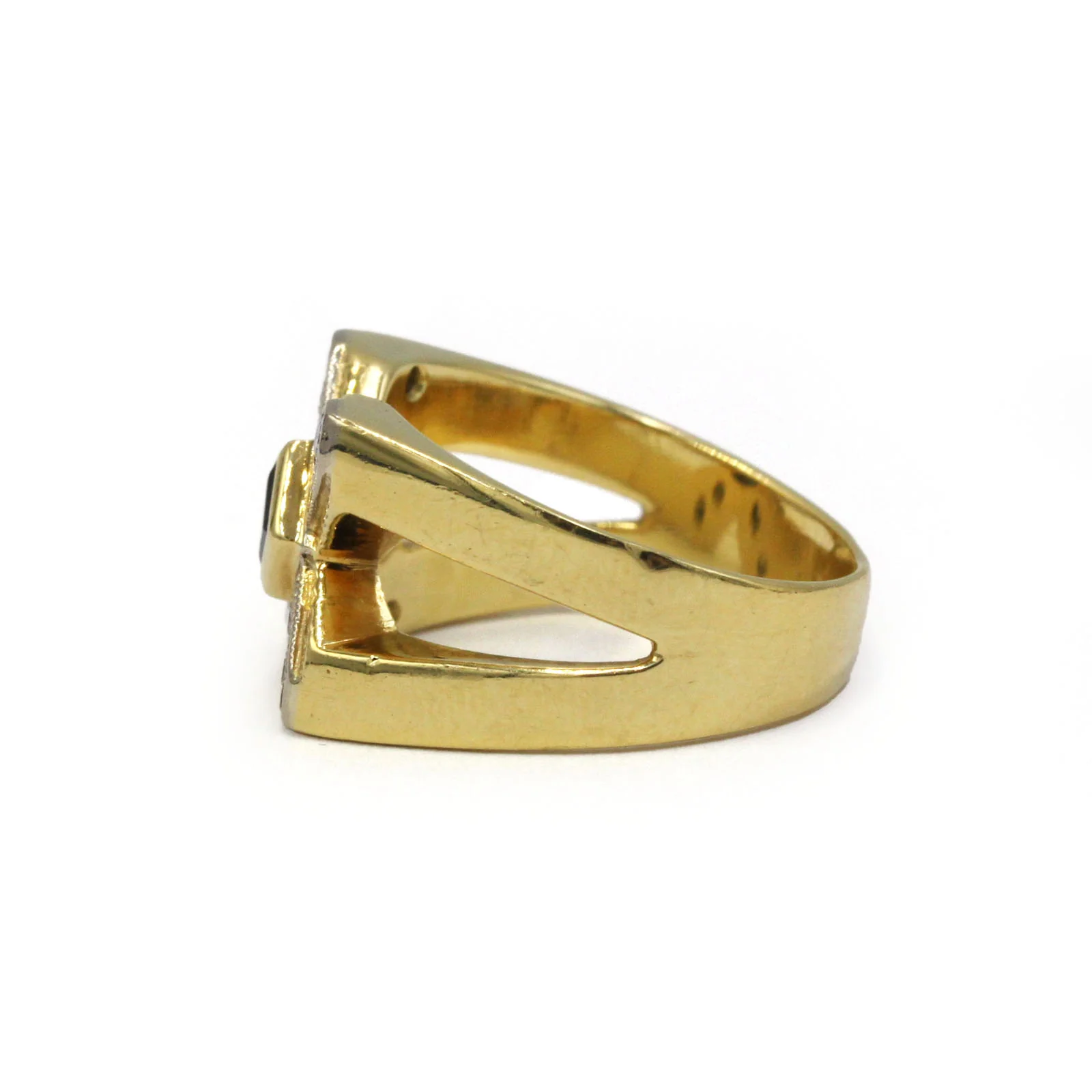 Bague Chevalière en or blanc, or jaune, saphir et diamants - Image 2