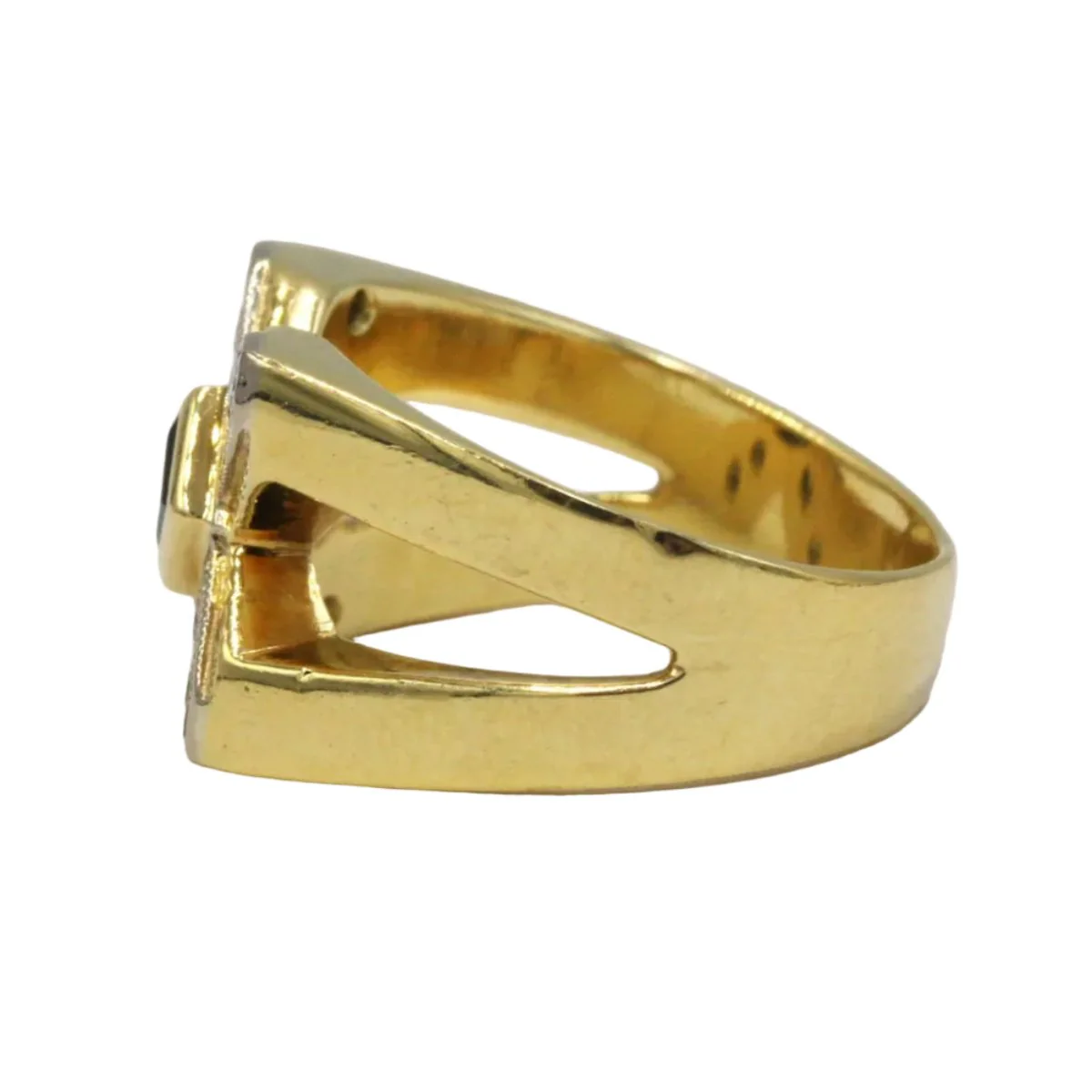 Bague Chevalière en or blanc, or jaune, saphir et diamants - Image 5