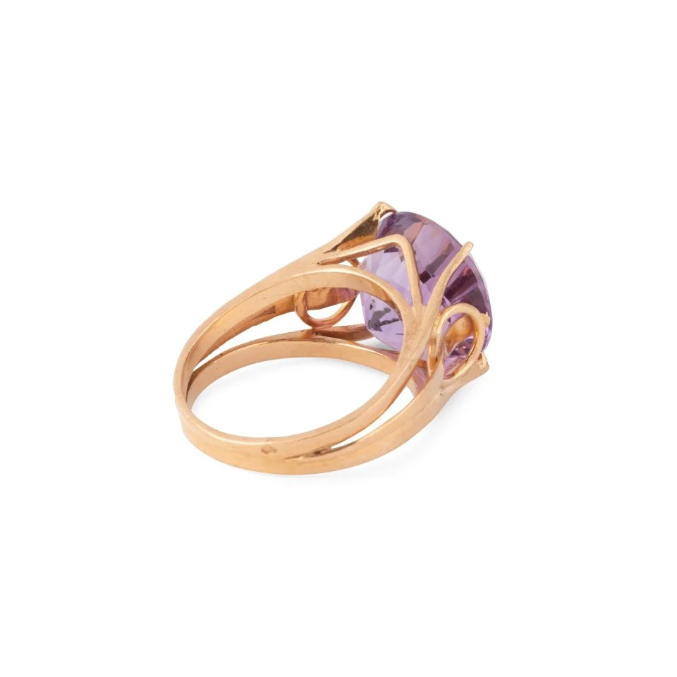 Bague Chevalière en or jaune et améthyste - Image 3