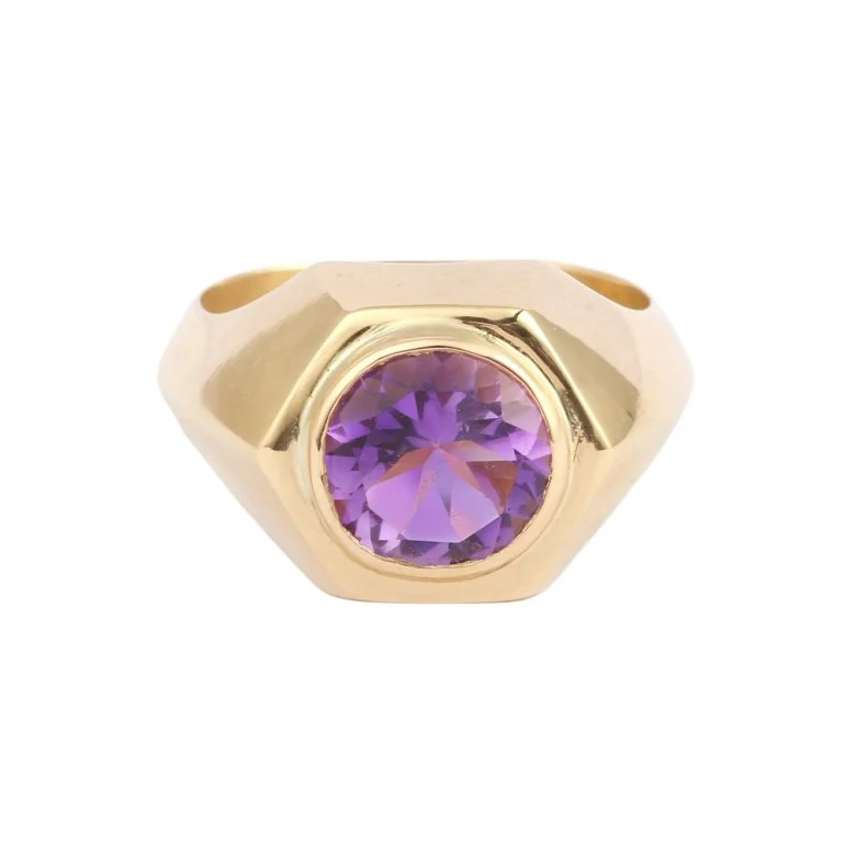 Bague Chevalière en or jaune et améthyste