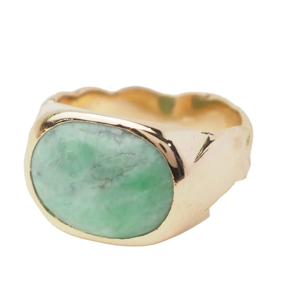 Bague chevalière en or jaune et cabochon jade - Image 2