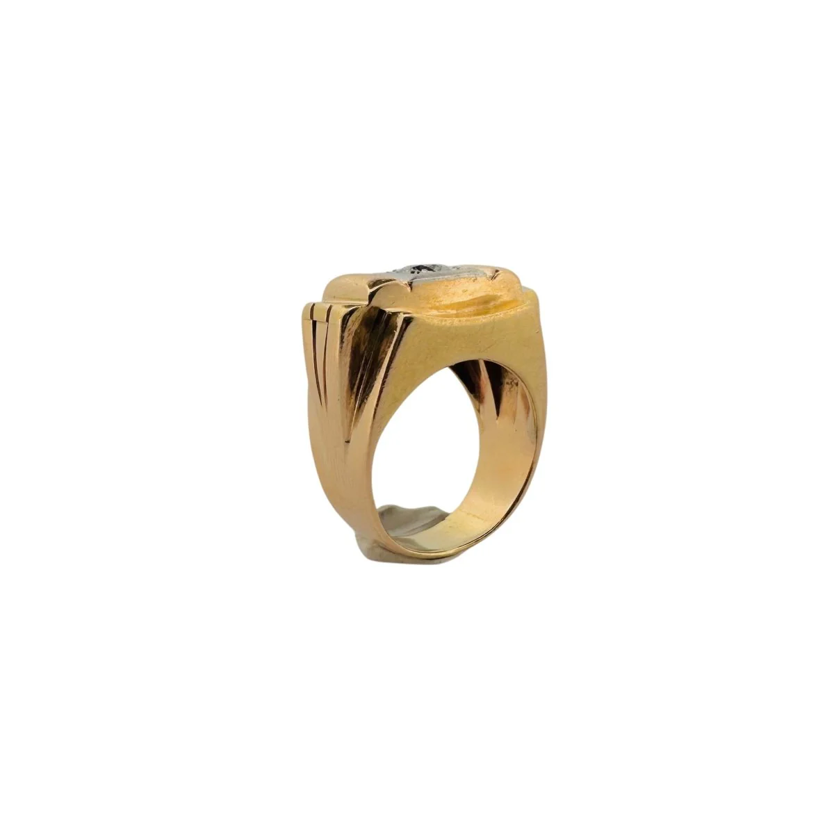 Bague Chevalière en or jaune et diamant - Image 4