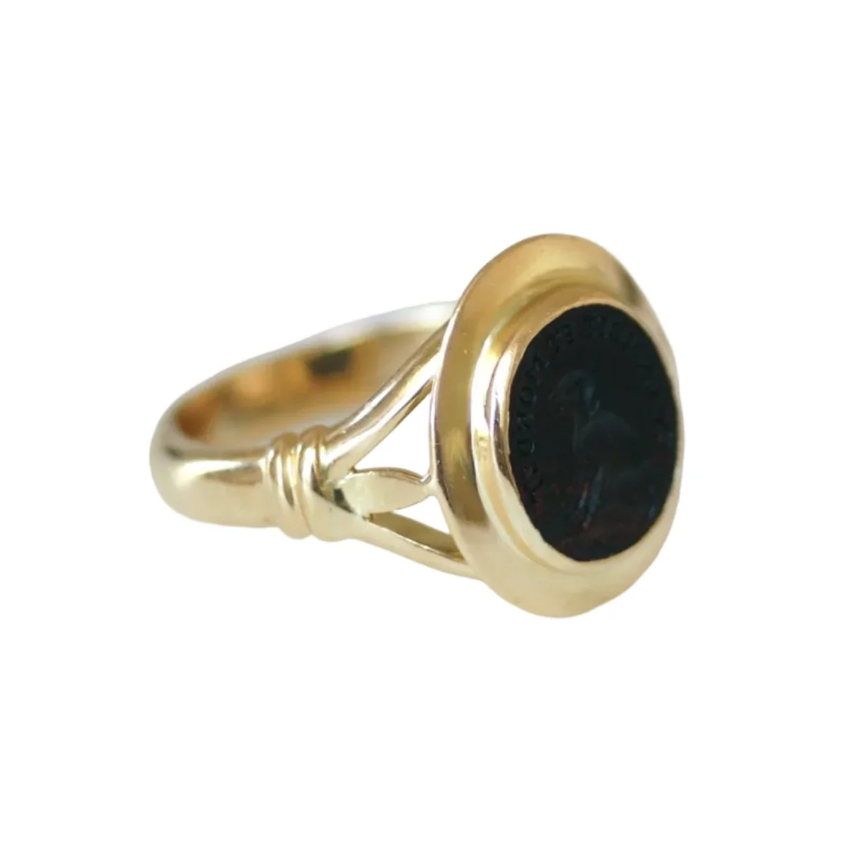 Bague Chevalière en or jaune et jaspe - Image 5