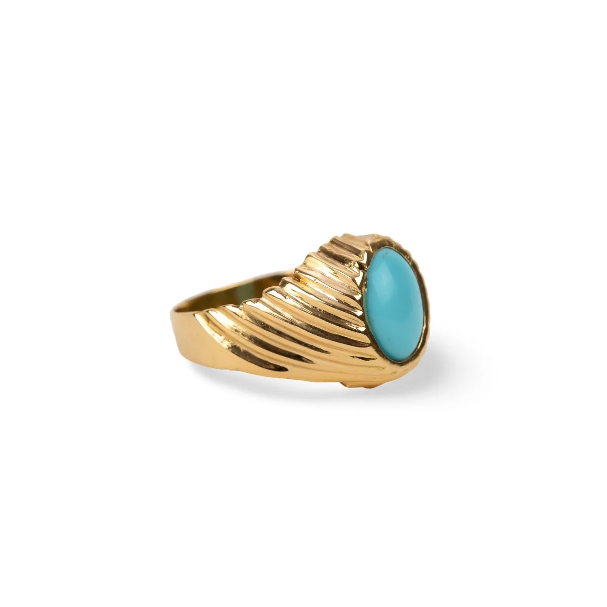 Bague Chevalière en or jaune et turquoise - Image 3