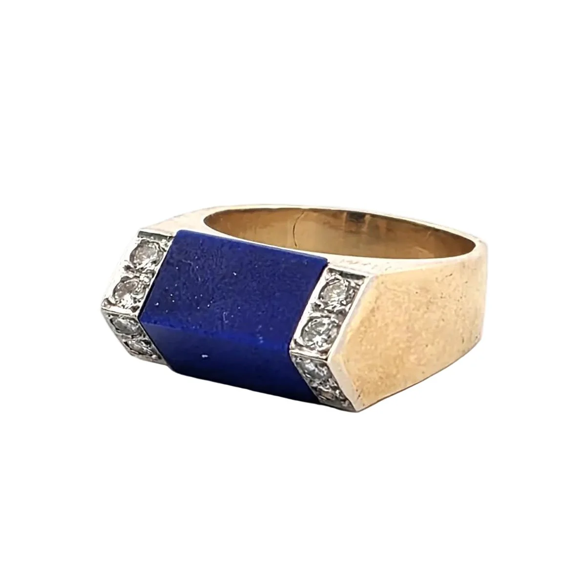 Bague Chevalière en or jaune, lapis-lazuli et diamants - Image 3