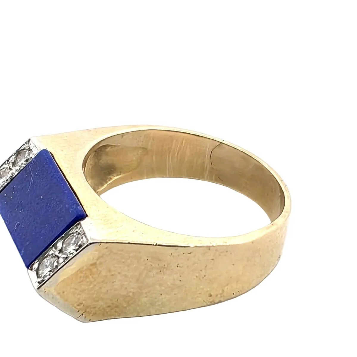 Bague Chevalière en or jaune, lapis-lazuli et diamants - Image 4