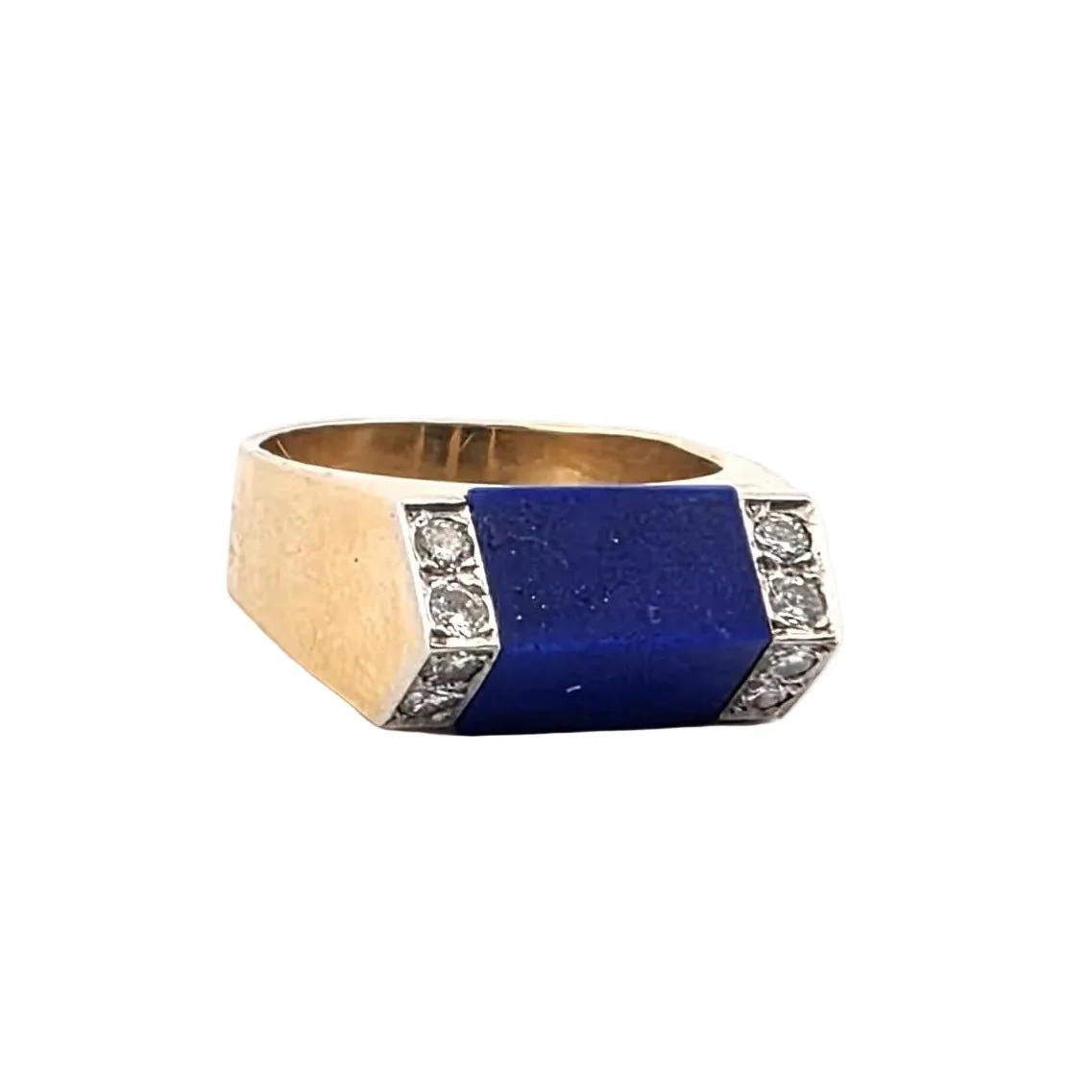 Bague Chevalière en or jaune, lapis-lazuli et diamants - Image 6